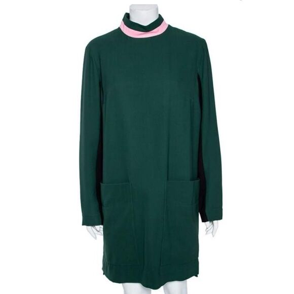 Burberry Ladies Long-sleeve Silk Wool Shift Dress Green US 0 NEW - Picture 3 of 11